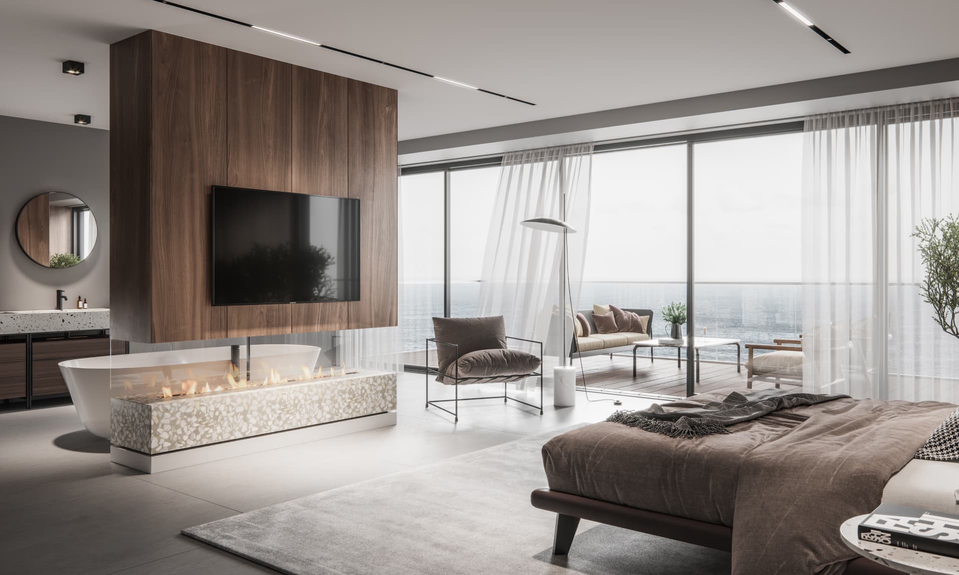 A hotel bedroom and bathroom.