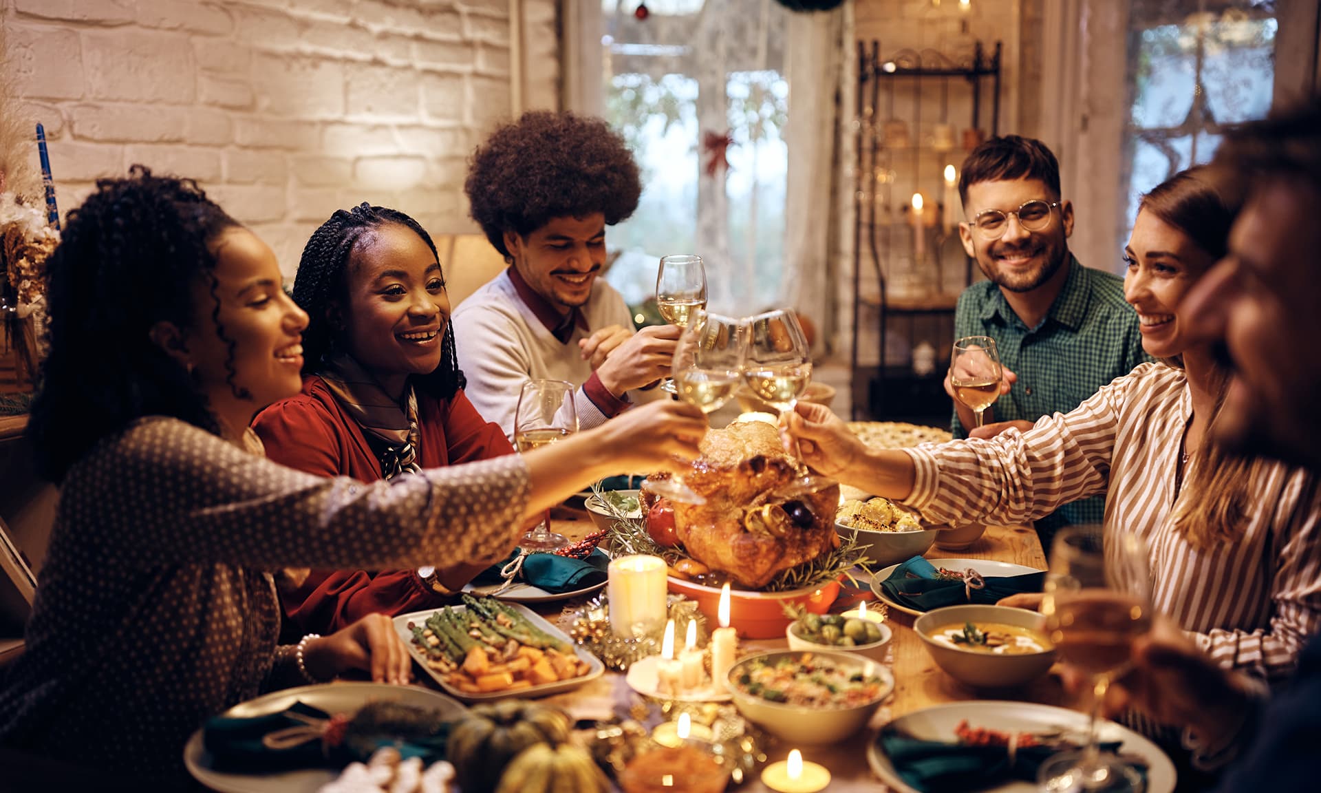 A group of friends having dinner together