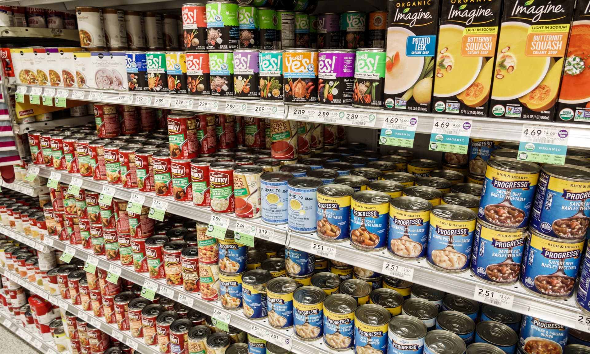 Canned food in a grocery store