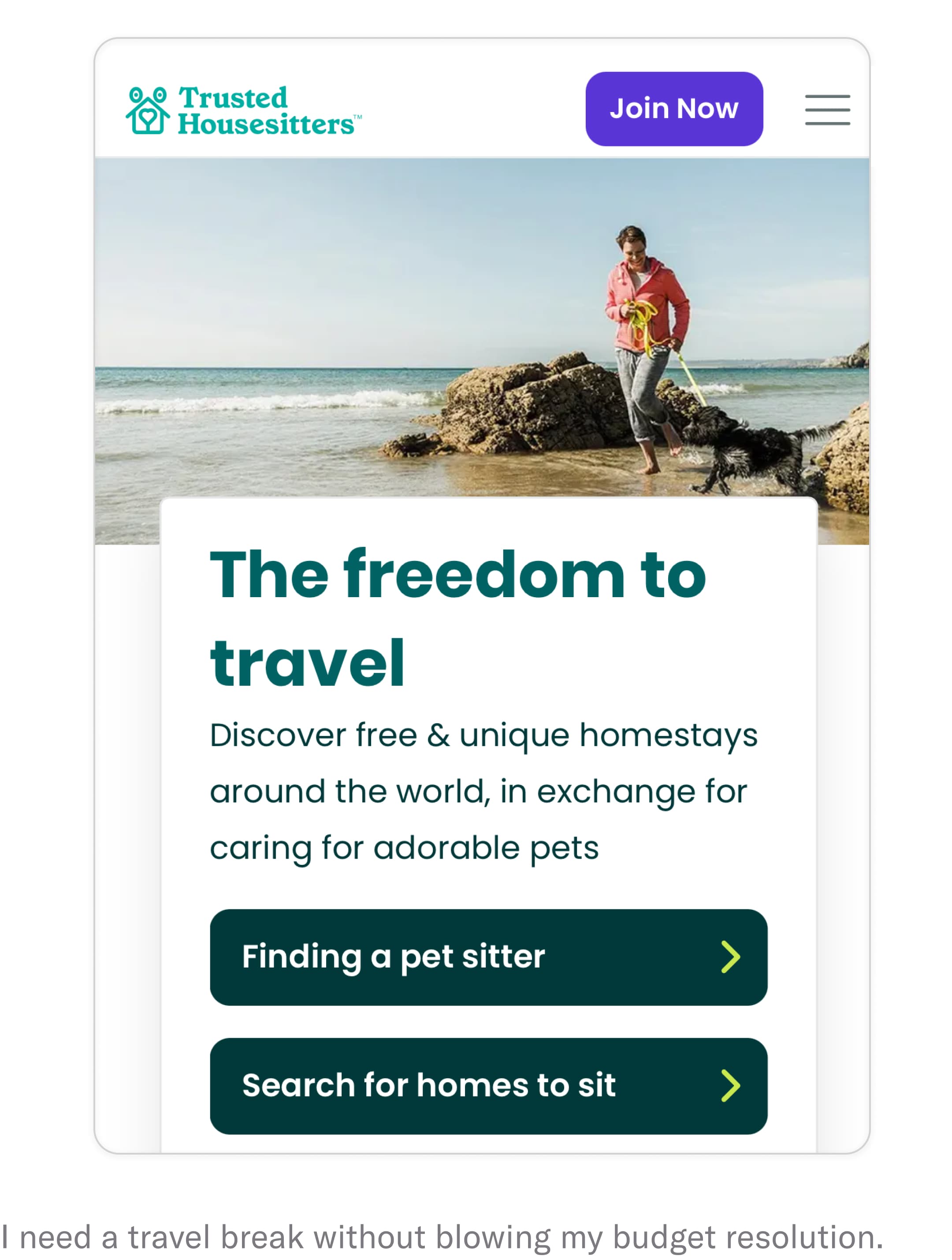 screenshot of Trusted Housesitters app