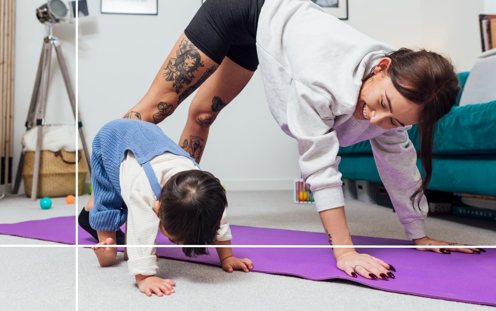 woman working out with toddler