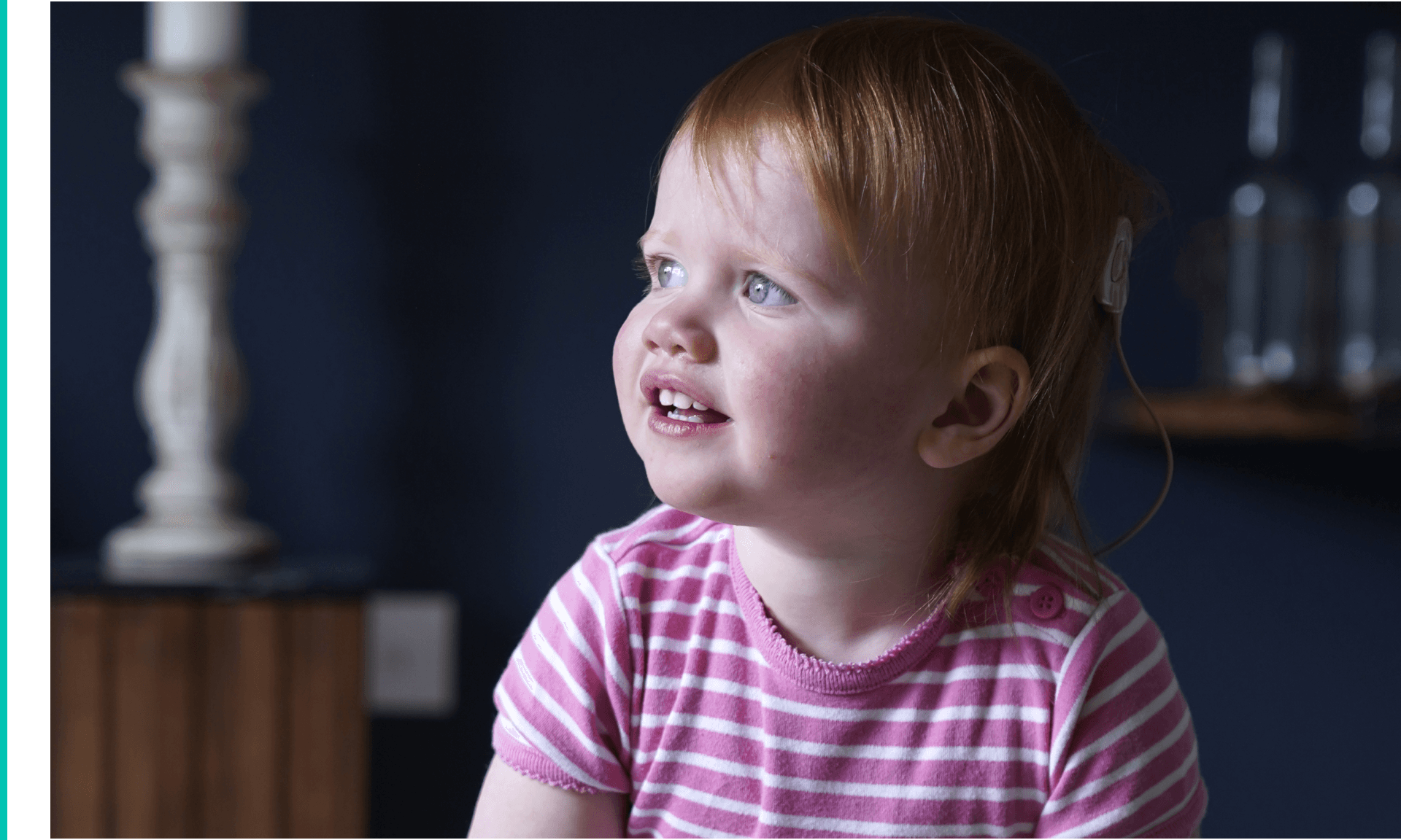 Opal Sandy, who was born completely deaf because of a rare genetic condition, and can now hear unaided for the first time after receiving ground-breaking gene therapy at 11-months-old, at her home in Eynsham, Oxfordshire