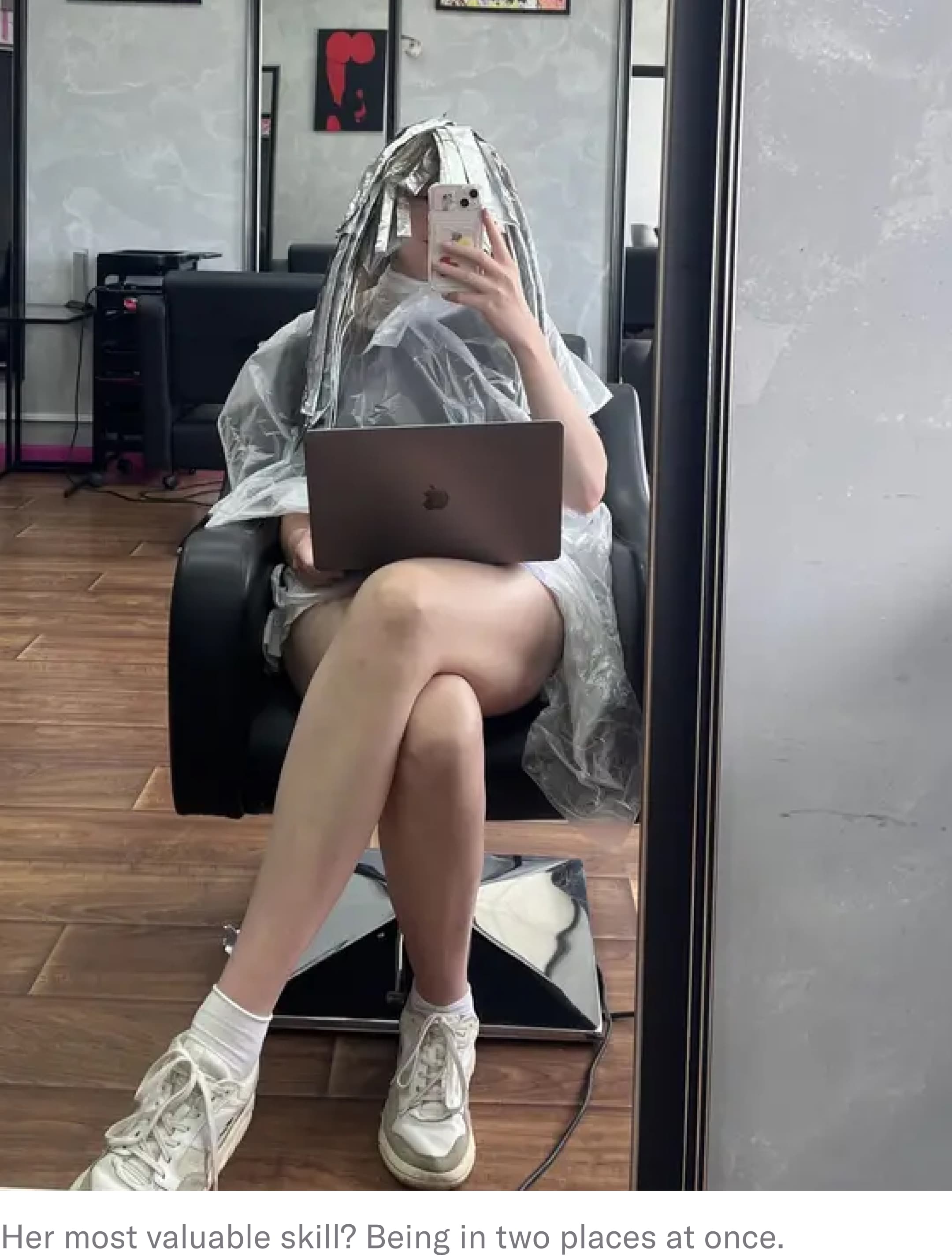 woman multitasking at work