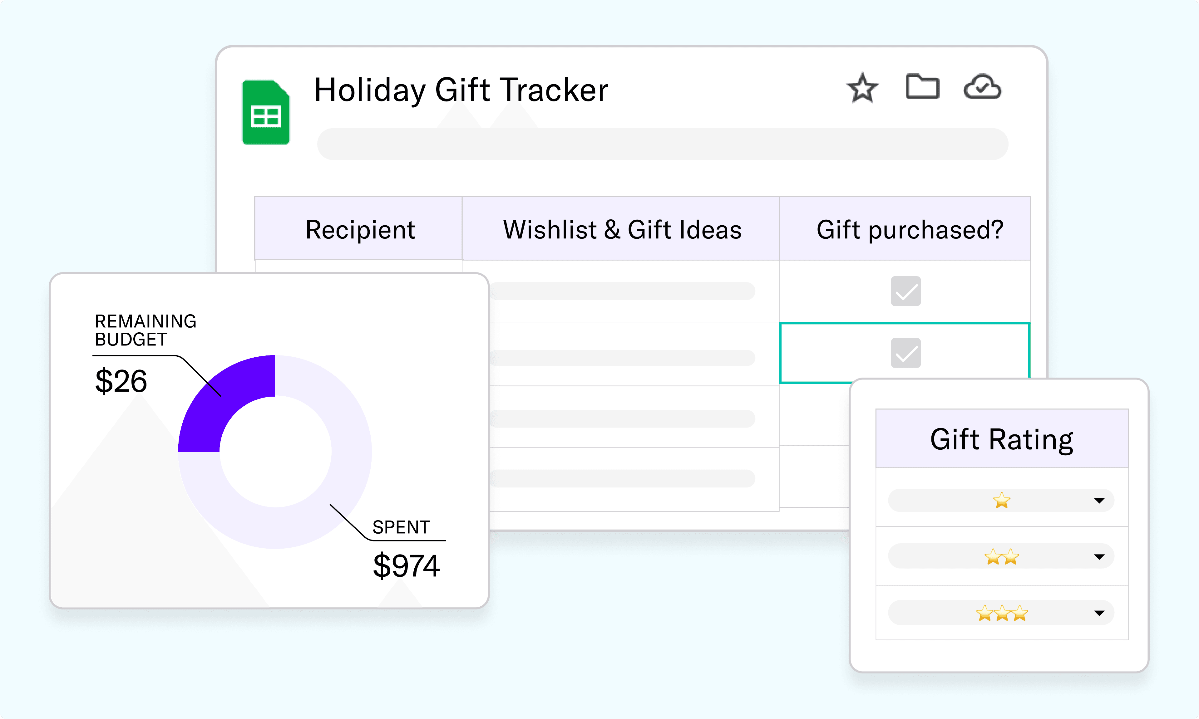 screenshot of gift tracker