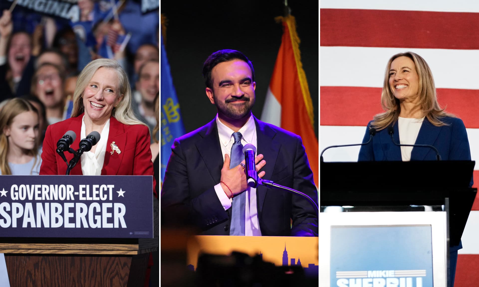 Abigail Spanberger, Zohran Mamdani, and Mikie Sherrill