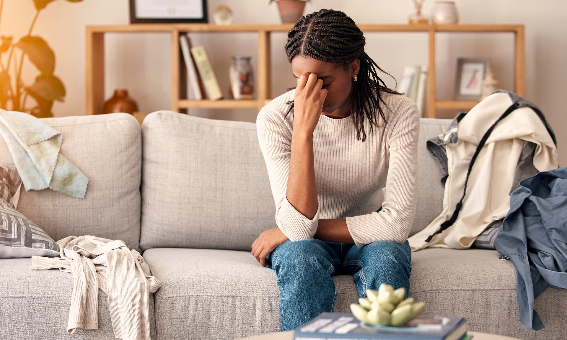 Woman in messy house
