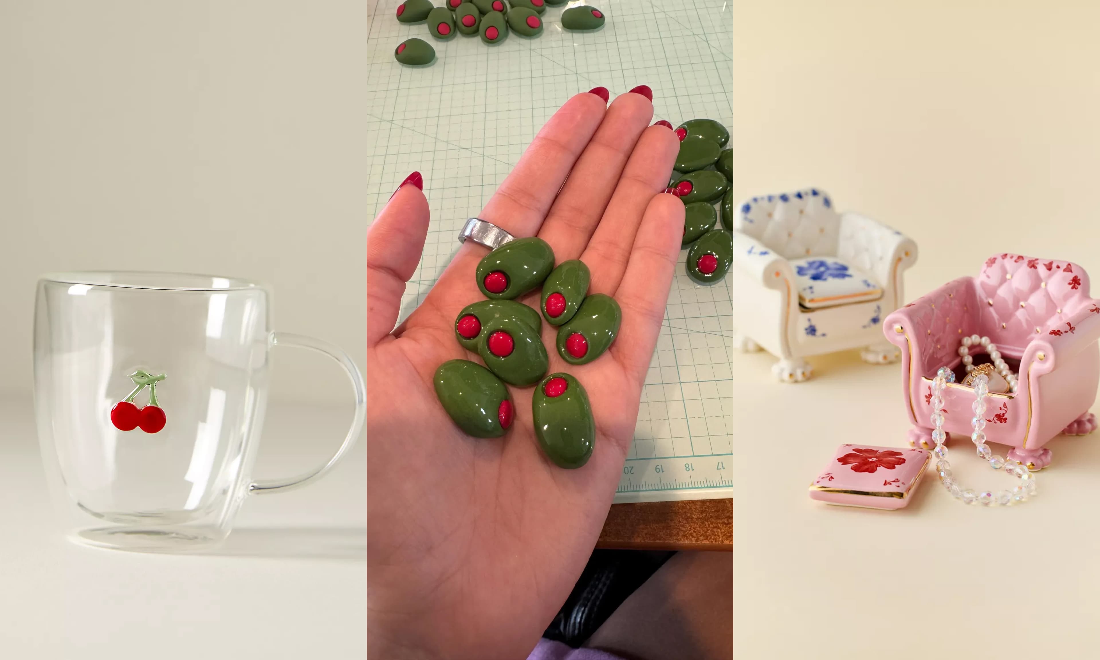 mug, olive magnets, trinket dish